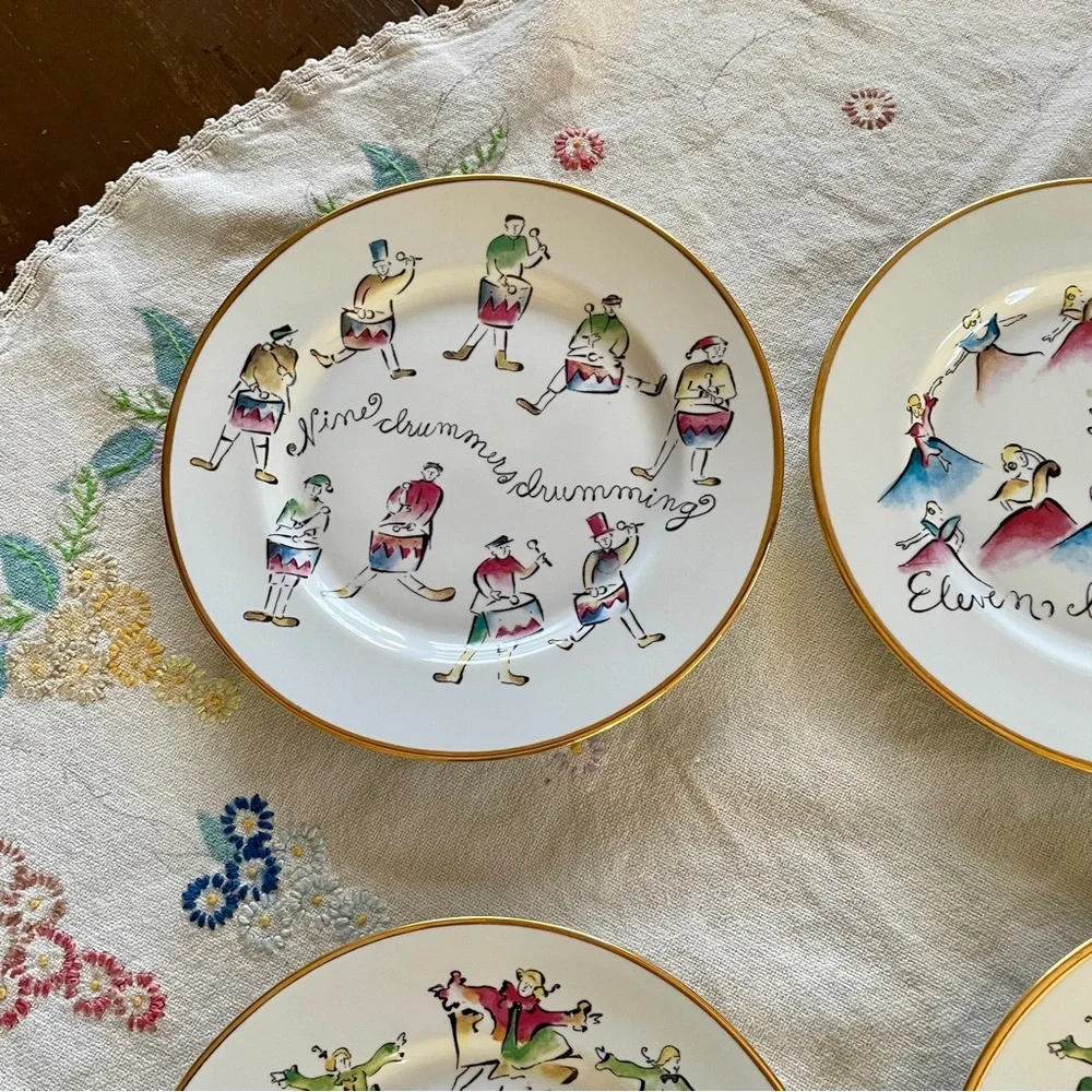Vintage Rosanna Twelve Days of Christmas Dessert Plates. Made in Italy.